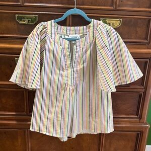 Pomander Place Tuckernuck Multi-Color Striped Flutter Sleeve Top